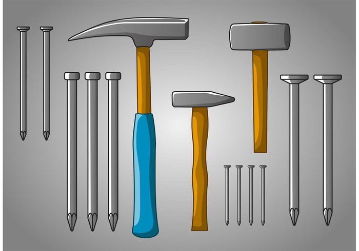 Martillos y algunos clavos vector