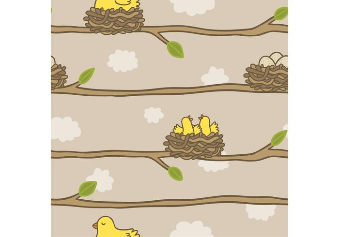 Free Bird in Nest Pattern Vector