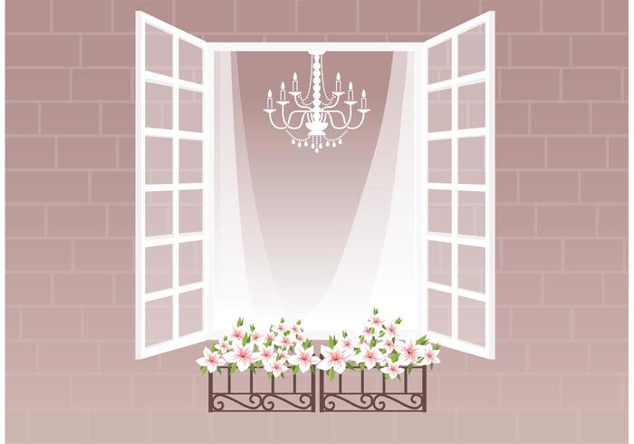 Free Window With Curtain And Flowers Vector