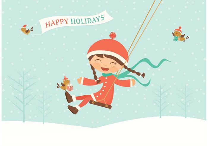 Vector Happy Holidays Swinging Kid