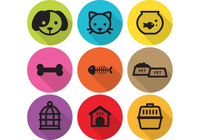 Long Shadow Flat Pet Icons vector