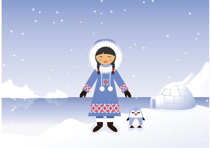 Free Vector Eskimo Girl In Snowy Polar Background