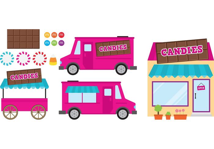 Pink Food Cart And Candy Shop  vector