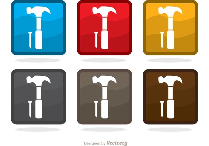 Square Hammer And Nail Icons Vector Pack