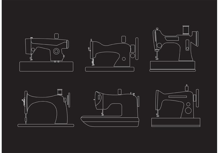 Outlined Vintage Sewing Machine Vectors