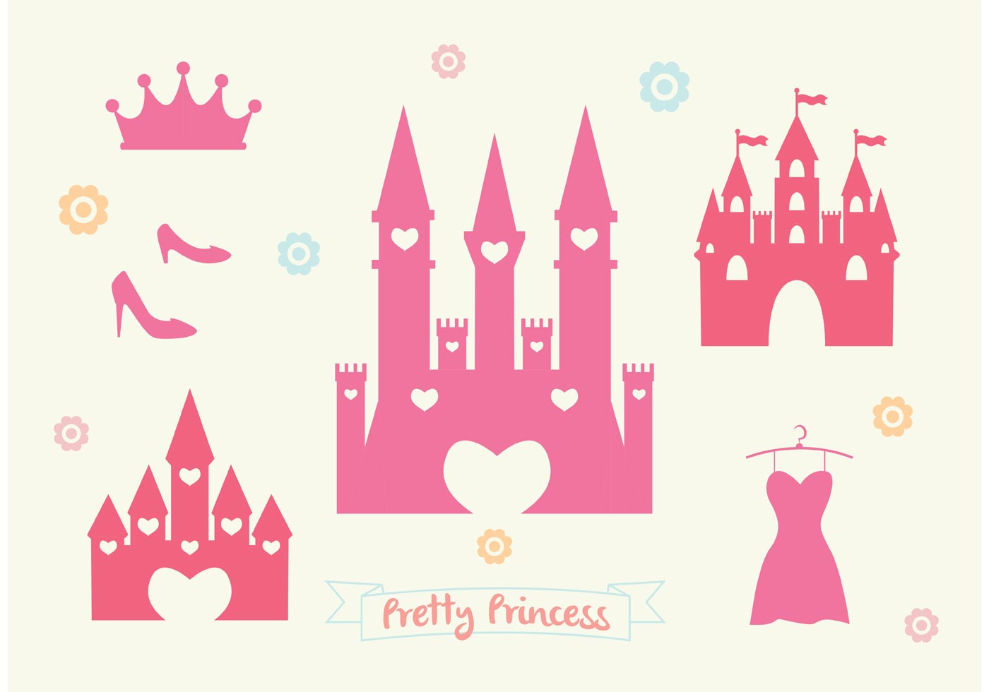 Download Pink Princess Castle Vector Set 84653 Vector Art at Vecteezy