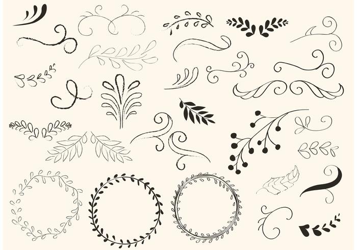 Hand Drawn Swirls and Wreath Vectors