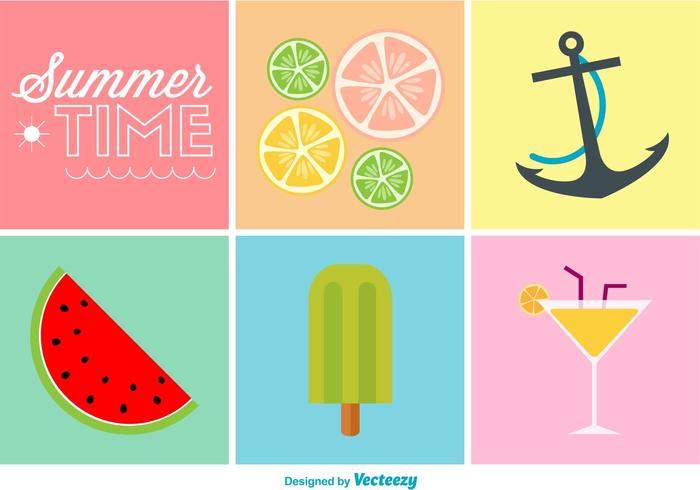 Summer Time Flat Colour Icons vector