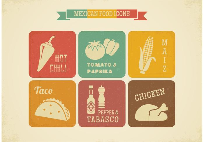 Retro Mexican Food Vector Icons