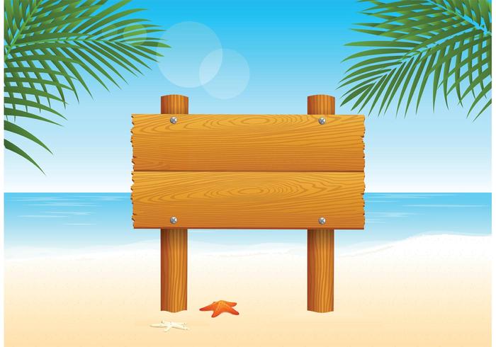 Wooden Billboard For Beach Vector