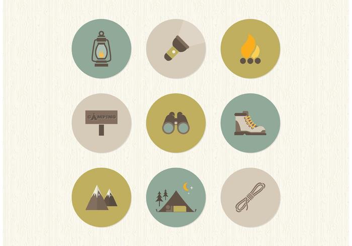 Iconos libres del vector del acampar plano
