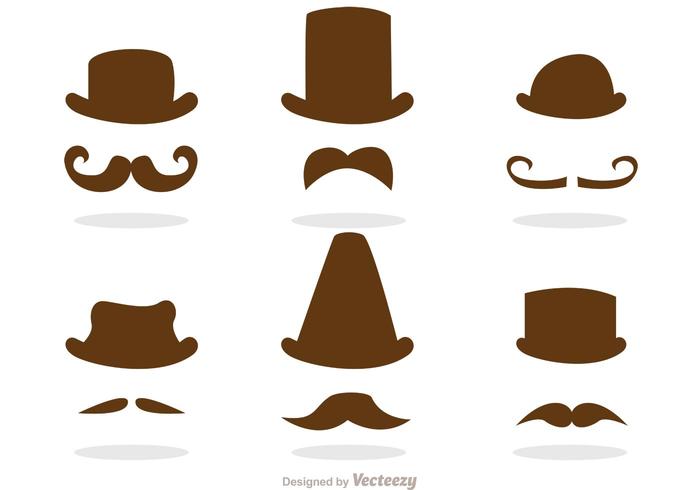 Bigote y sombreros traje vector pack