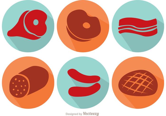 Long Shadow Meat Vector Icons 