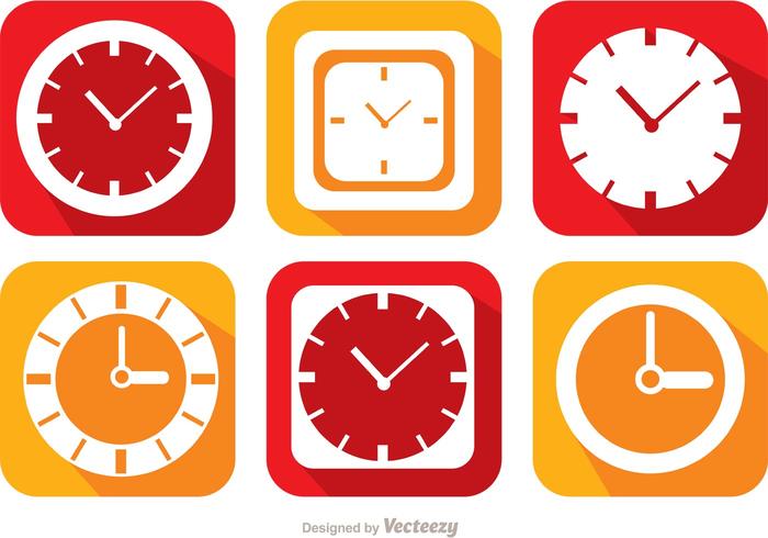 Flat Clock And Time Icons Vector Pack