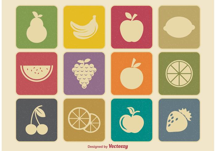 Iconos Retro De La Fruta vector