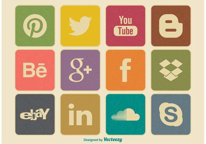 Estilo Retro Social Media Icon Set vector