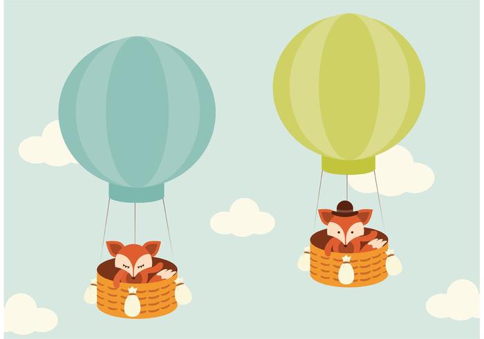 Free Vector Fox Flying In Hot Air Balloon