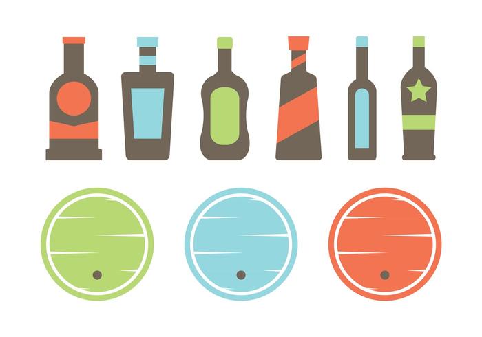 Whiskey Barrel and Bottle Vectors