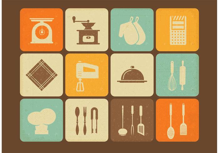 Iconos libres del vector de los utensilios de la cocina de la vendimia
