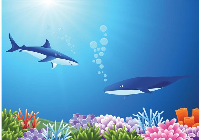 Tiburones libres grandes en el vector del mar profundo
