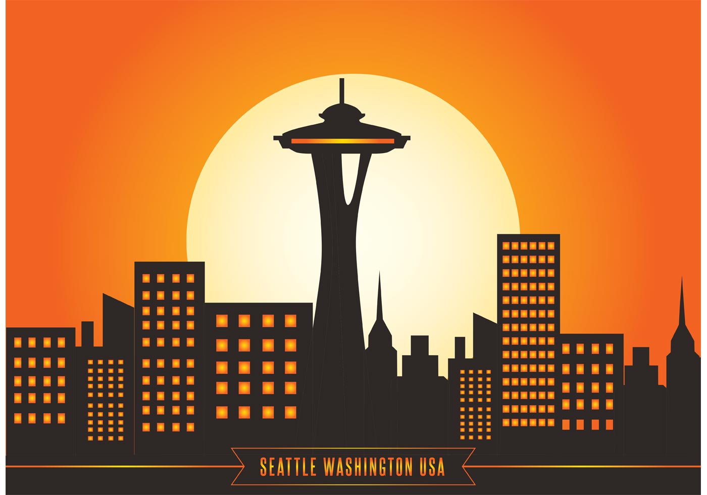 Seattle Skyline Vector Illustration - Download Free Vector Art, Stock