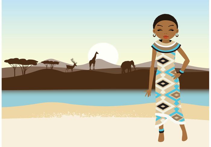 Vector libre niña africana y el paisaje