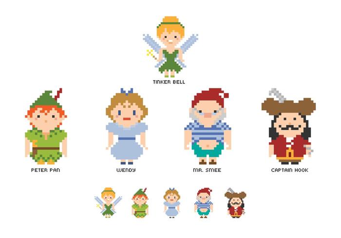 Pixel Peter Pan Characters Vector