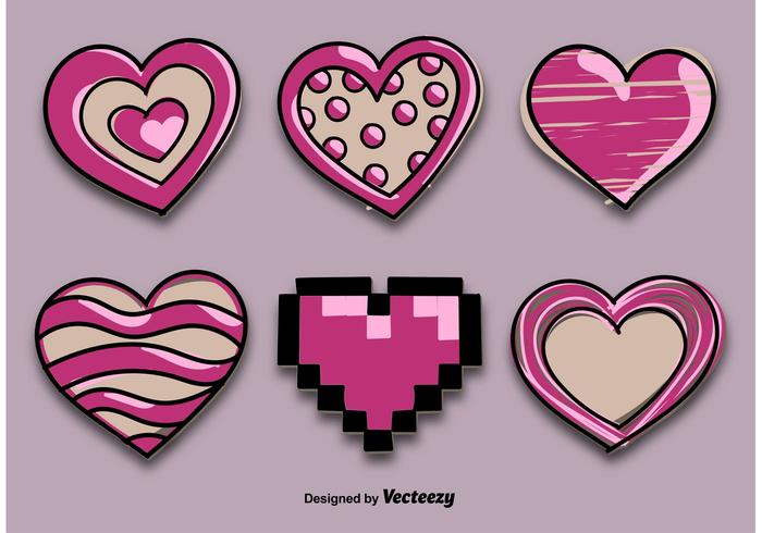 Corazones decorativos dibujados vector