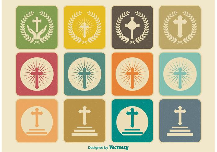 Iconos cruzados religiosos retros vector