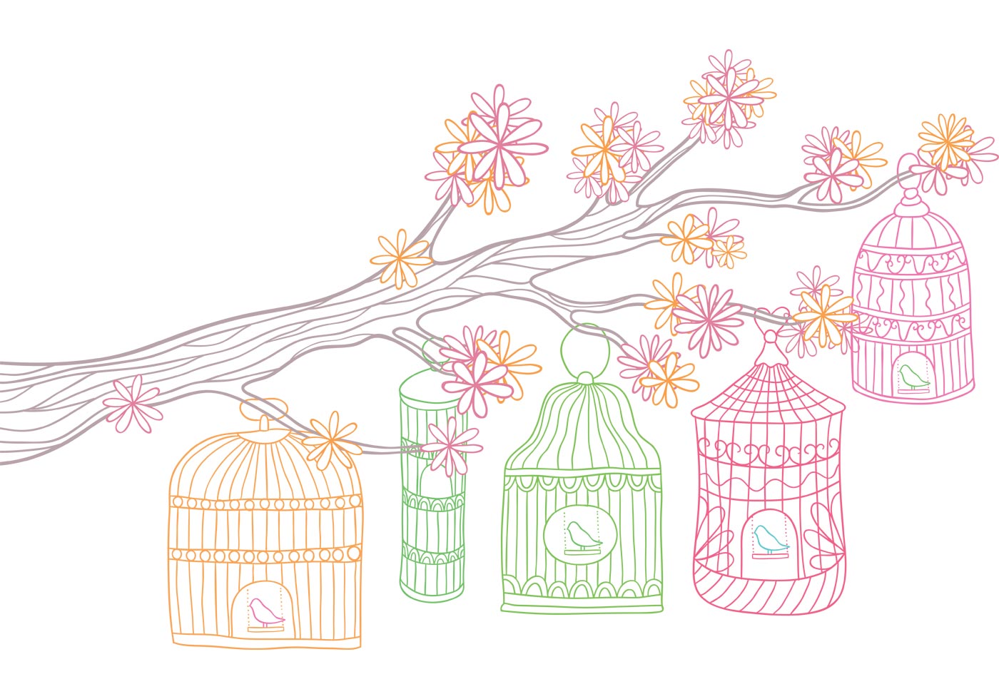Vintage Bird Cage in Tree Vector - Download Free Vectors ...