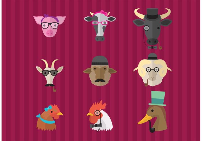 Hipster Animales de granja vector