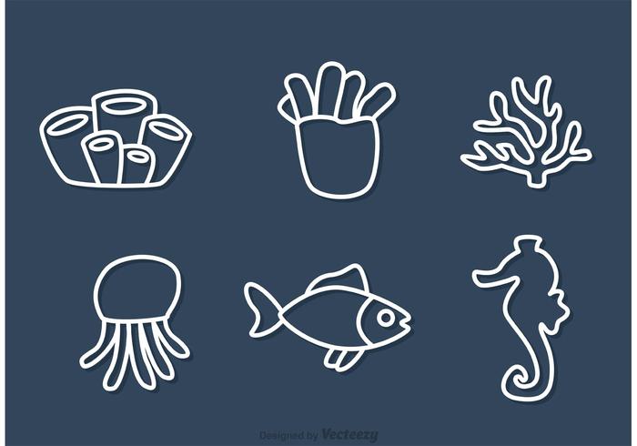 Outline Coral Reef And Fish Vectors 