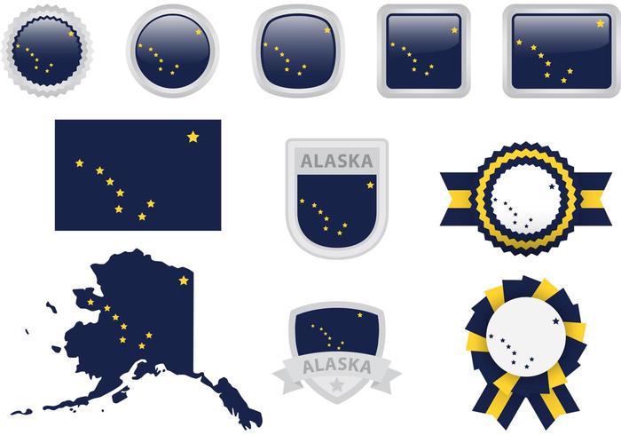 Iconos del vector de la bandera de Alaska