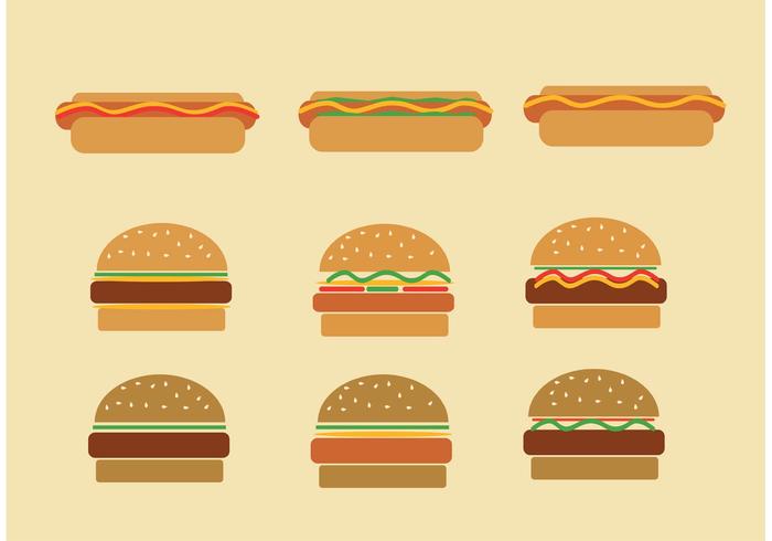 Fast Food Hamburgers and Hot Dog Vectors Fast Food Hamburgers and Hot Dog Vectors