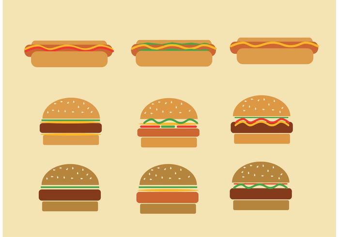 Fast Food Hamburgers and Hot Dog Vectors 