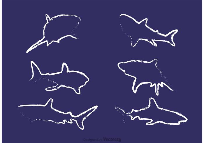Chalk dibujado vectores de tiburones