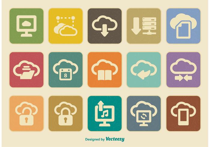 Retro Cloud Computing Icon Set vector