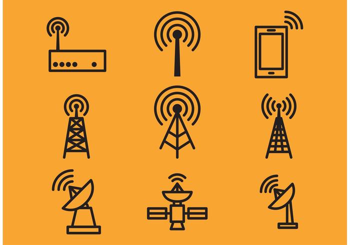 Antena Torre Y Satélite Vector Iconos