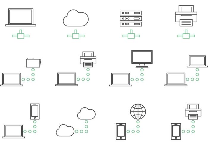 Vectores grandes de los iconos de la red de datos