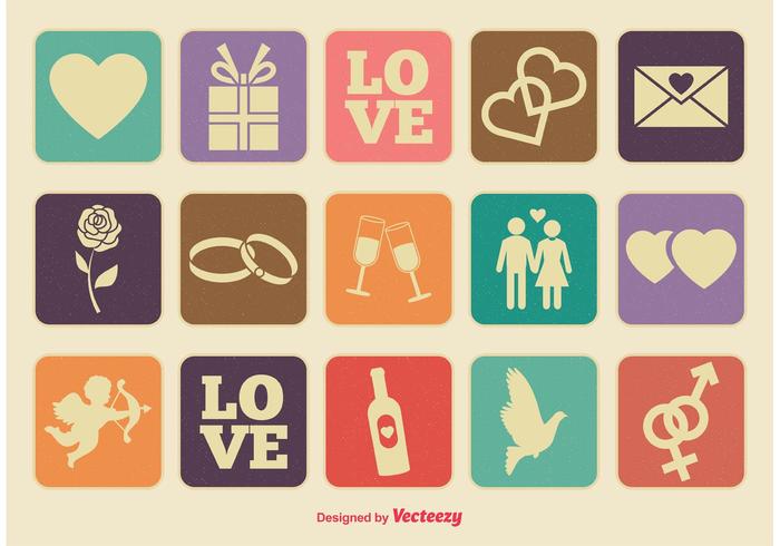 Iconos Retro Love Estilo Establecer vector