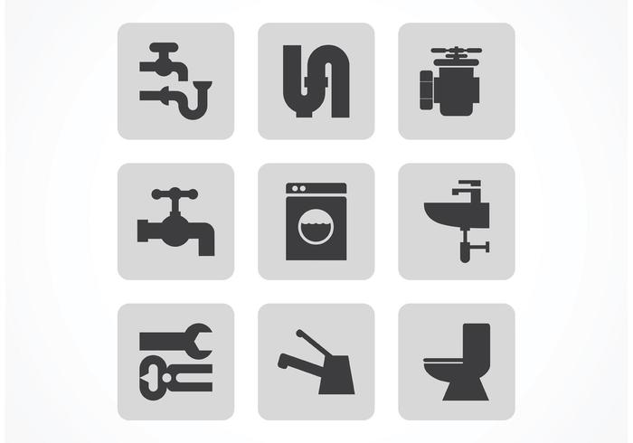 Libre Vector Negro Plomería Icon Set