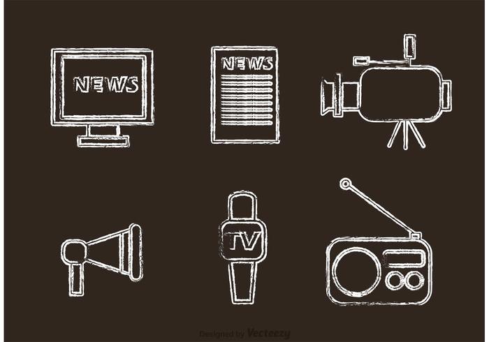 Tiza dibujado iconos de medios de comunicación de masas vector