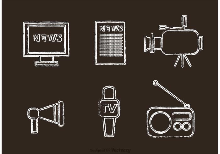 Chalk Drawn Mass Media Icons Vector