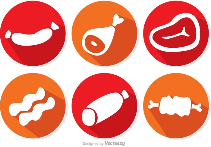 Long Shadow Meat Icons Vectors