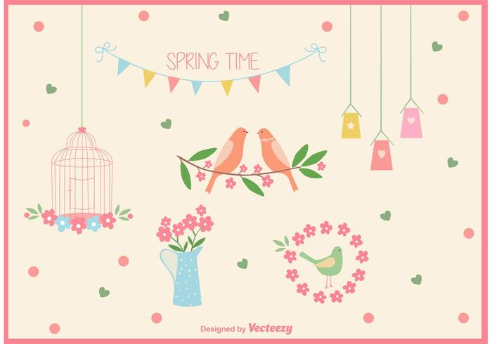 Vector Spring Time Bird Cage Elements