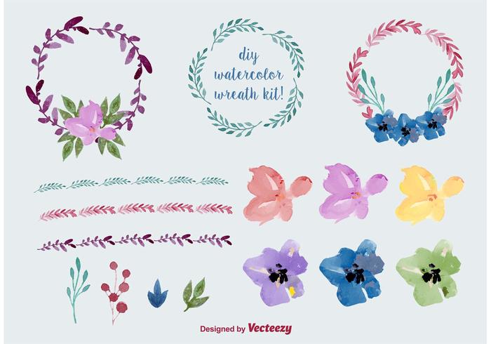 Watercolor Floral Wreath Vectors