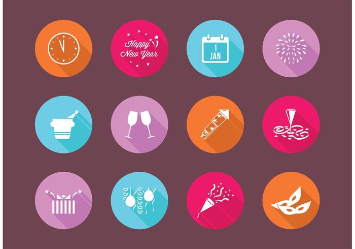 Flat New Years Eve Vector Icons
