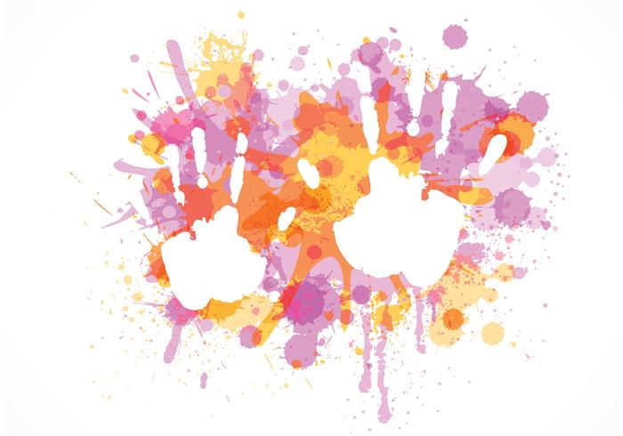 Child Handprint On Colorful Splashes Vector