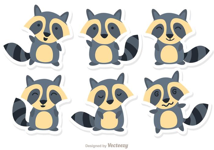 Cartoon Raccoon Set Vector