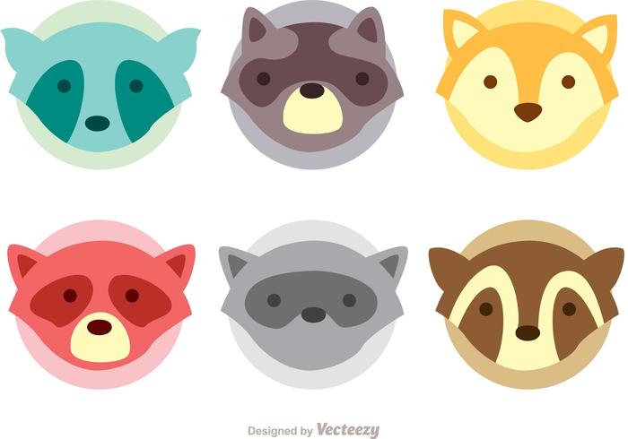 Raccoon Head Icons Vector